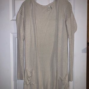 Long Beige Ribbed Cardigan